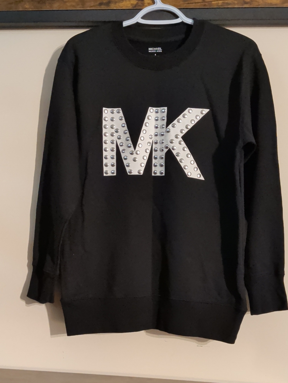 Michael Kors Black Crewneck Sweater with Silver Studded MK